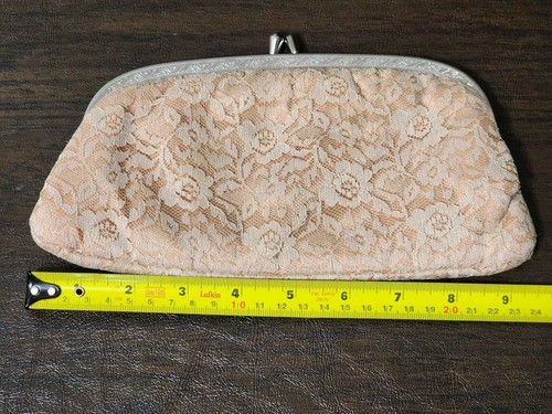 PINK ROSE Lace Covered Clutch Handbag Wedding Formal Occasion Vintage 50s Clasp - Picture 11 of 12