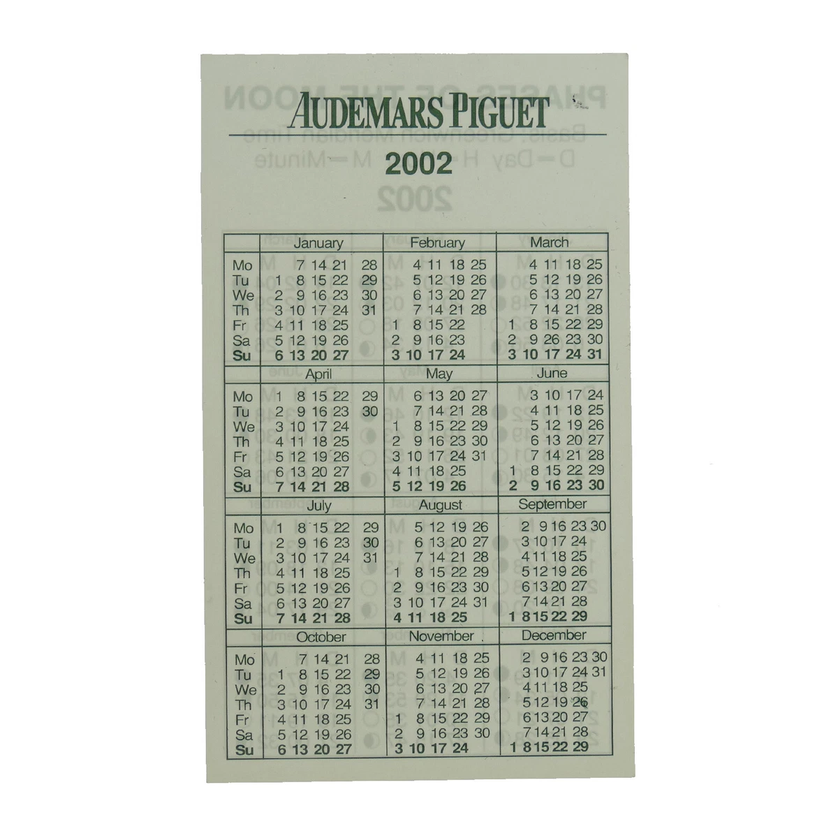 AUDEMARS PIGUET VINTAGE PHASES OF THE MOON 2002 CALENDAR / LOOSE-LEAF | eBay