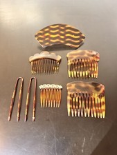 Set of Vintage Hair Combs Tortoise Shell Design