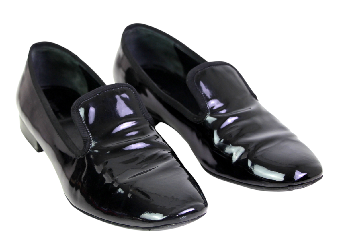 CELINE PATENT BLACK GENUINE LEATHER LOW HEEL ROUND TOE SLIP ON