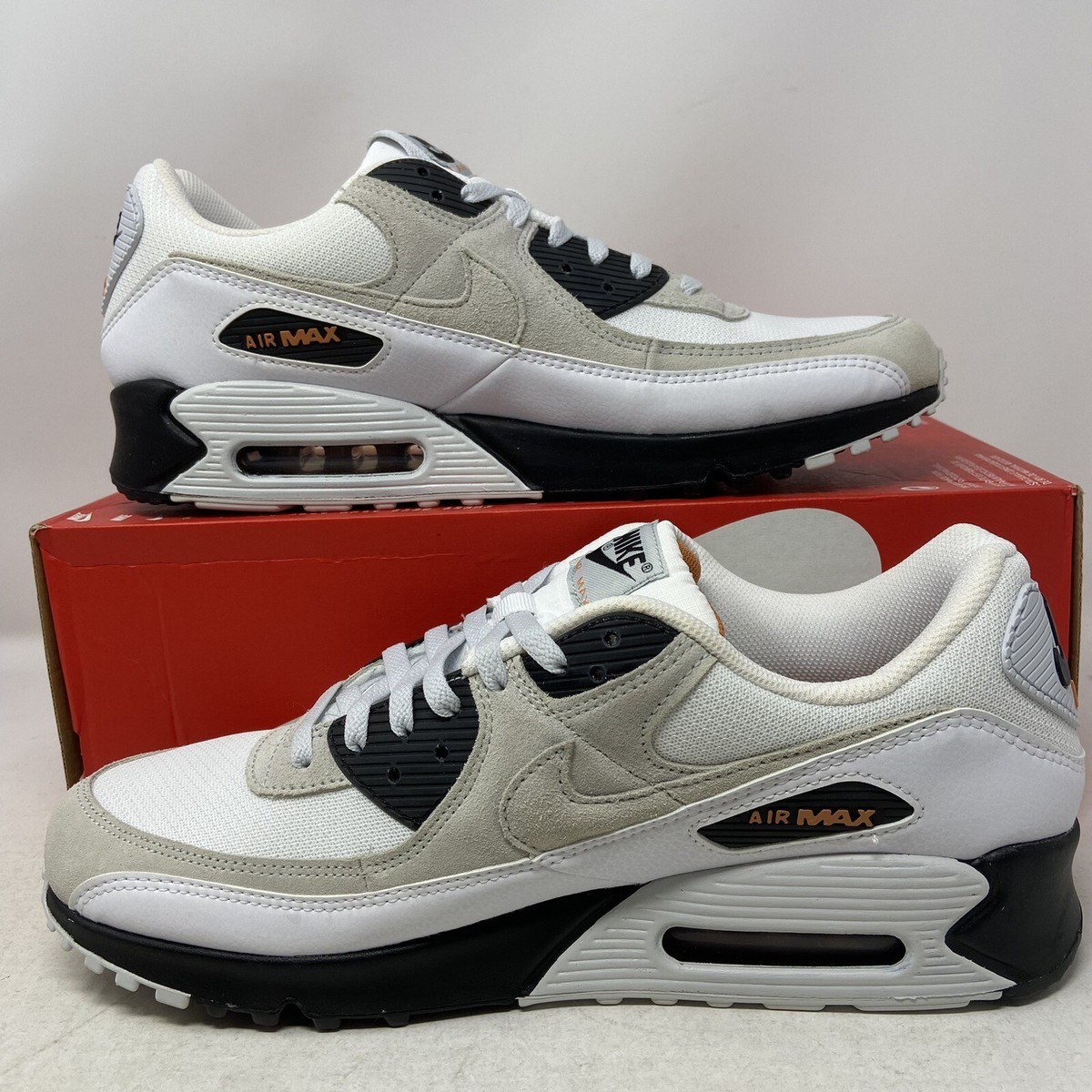 Nike Air Max 90 White Black Hot Curry Mens 14 Sneakers DM0029