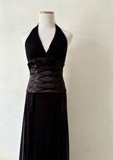 Vintage Zum Zum Black Halter Corset Glam Goth Long Dress 1990s Y2K Gown Sz 9/10