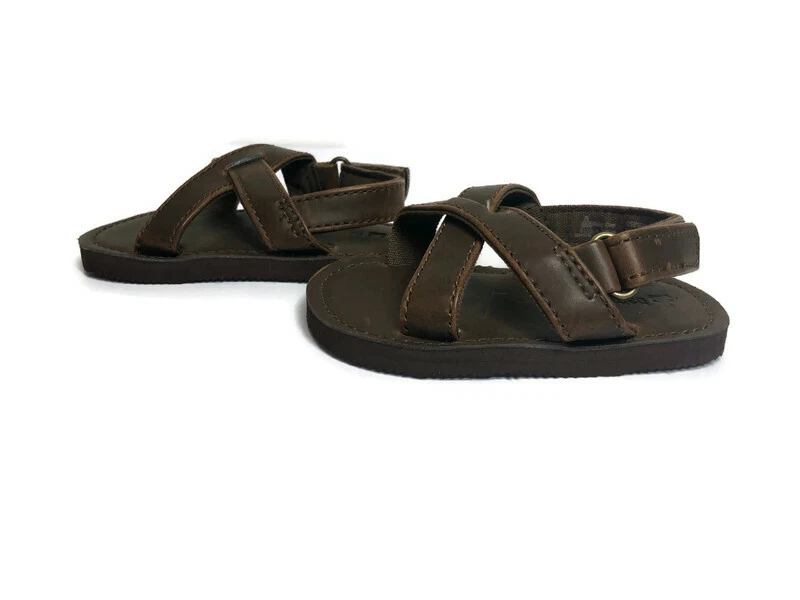 baby Gap Dark Brown Faux Leather Crossover Sandals Flip Flops w/ Strap 6-12 mos - Image 3 of 4