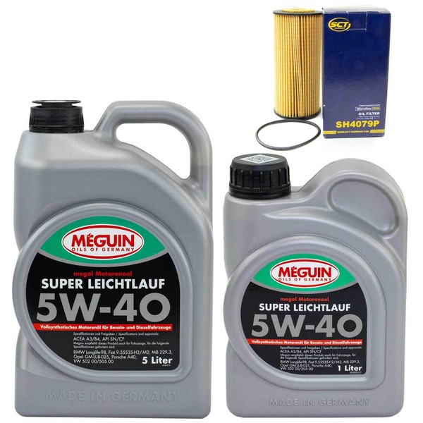 MotoröL Set 5W-40 Vollsynth Meguin 6 Liter + ÖLfilter FüR Audi Seat Skoda VW-image