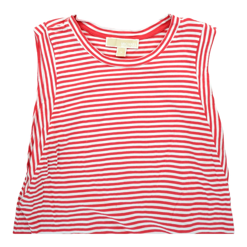 Camiseta sin mangas Michael Kors para mujer de geranio talla M roja blanca a rayas sin mangas elástica Foto 3 de 4