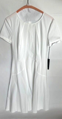Steffen Schraut Short Sleeve Knee Length White Poplin Dress Size 6