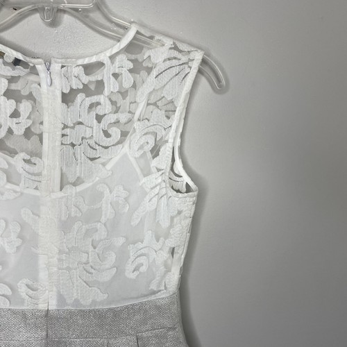 CYNTHIA STEFFE Dress Women 2 A-Line Embroidered Sheer White Metallic Pockets - 第 8/12 張圖片