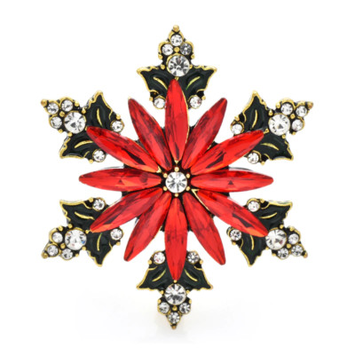 Rote Schneeflocke Broschen für Frauen Unisex Strass Schönheit Weihnachten Neujahr