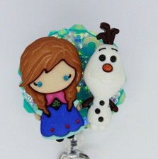 Frozen Anna Olaf Badge Reel ID Holder Nurse Teacher Student Dental Vet Tech EVS