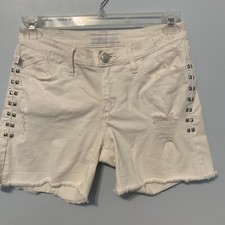 Rock Revival Womens Size 6 30 White Distressed Studded Bumpershot Denim Shorts