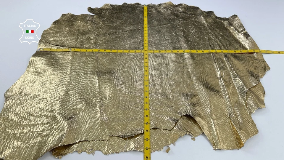 METALLIC GOLD SNAKE SCALE PRINT ON Thick Lamb leather 2 skins 14sqf 1.1mm #C2211 - Image 4 of 4