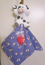 COW RATTLE- BABY SECURITY - LOVEY- QUILT BLANKET WITH TEETHER - HOME SEWN- OOAK