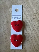 Red/Rouge/Rojo Heart Buttons - 2 Hole - 1 in. - 2 Pcs