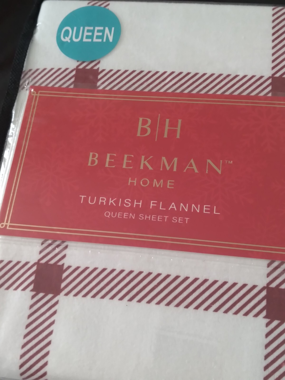 BEEKMAN Home 100 Cotton Turkish Flannel 4pc. Queen Sheet Set White Red