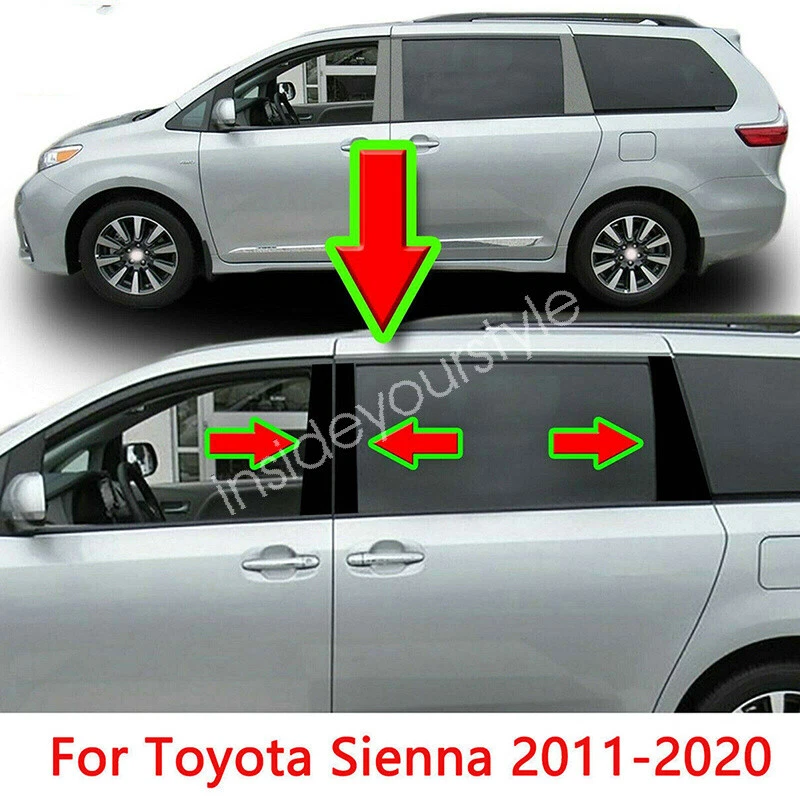 Ajuste para Toyota Sienna 2011-2020 negro 6 piezas poste de pilar puerta ventana moldura cubierta Foto 2 de 4
