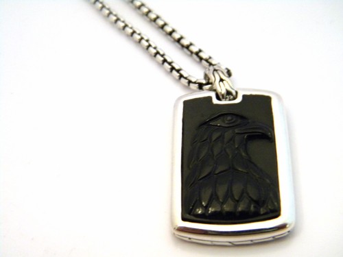John Hardy 26" Legends Eagle Head Black Onyx Tag Pendant Silver Necklace NWT - Picture 2 of 7