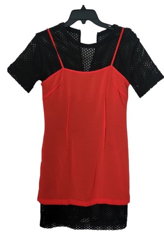 Sandro Paris Women's Black Mesh Dress With Red Slip Size 1 - Picture 5 of 7