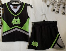 2pcs LRSA Girls Black / Green Cheerleader Skirt Set Sz 8 - 10