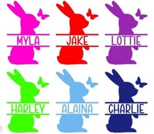PERSONALISED EASTER BUNNY NAME DECAL STICKER LABEL EGG HUNT BUCKET GIFT BOX BAG
