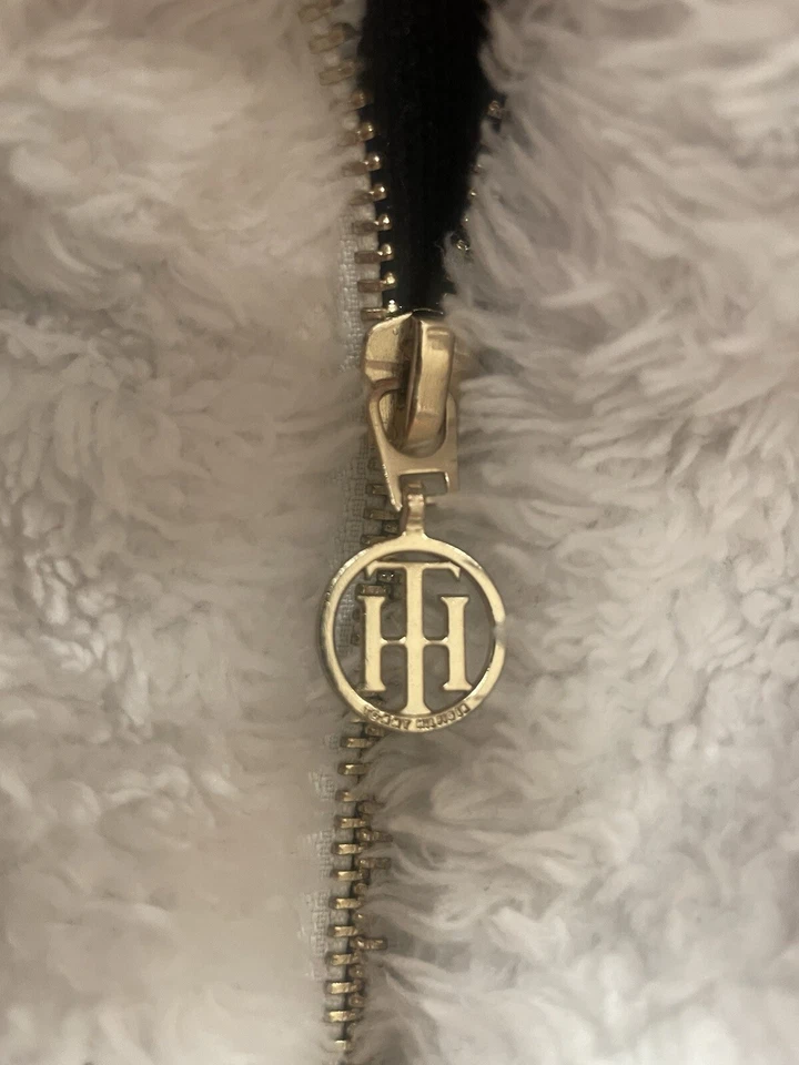 Colete Sherpa Feminino Tommy Hilfiger Branco de Pele Sintética Grande Jaqueta Quente de Inverno - Imagem 3 de 4