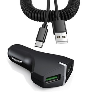2-Port USB 36W Fast Car Charger Coiled Cable Type-C Quick Charge for Cell Phones