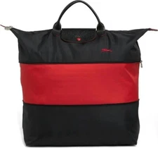 AUTH New Longchamp Le Pliage Expandable Large Travel Weekend Tote Bag Black/Red