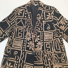 Vintage 1980s Kensington Square Black with Gold Floral Womans Dress Blazer sz 2X