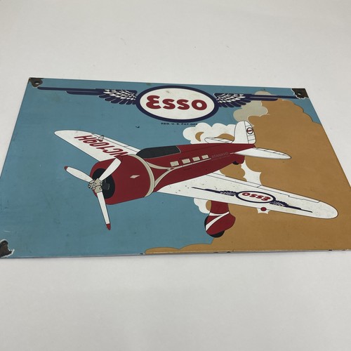 VINTAGE 12” ESSO AIRPLANE PORCELAIN SIGN S/3/F