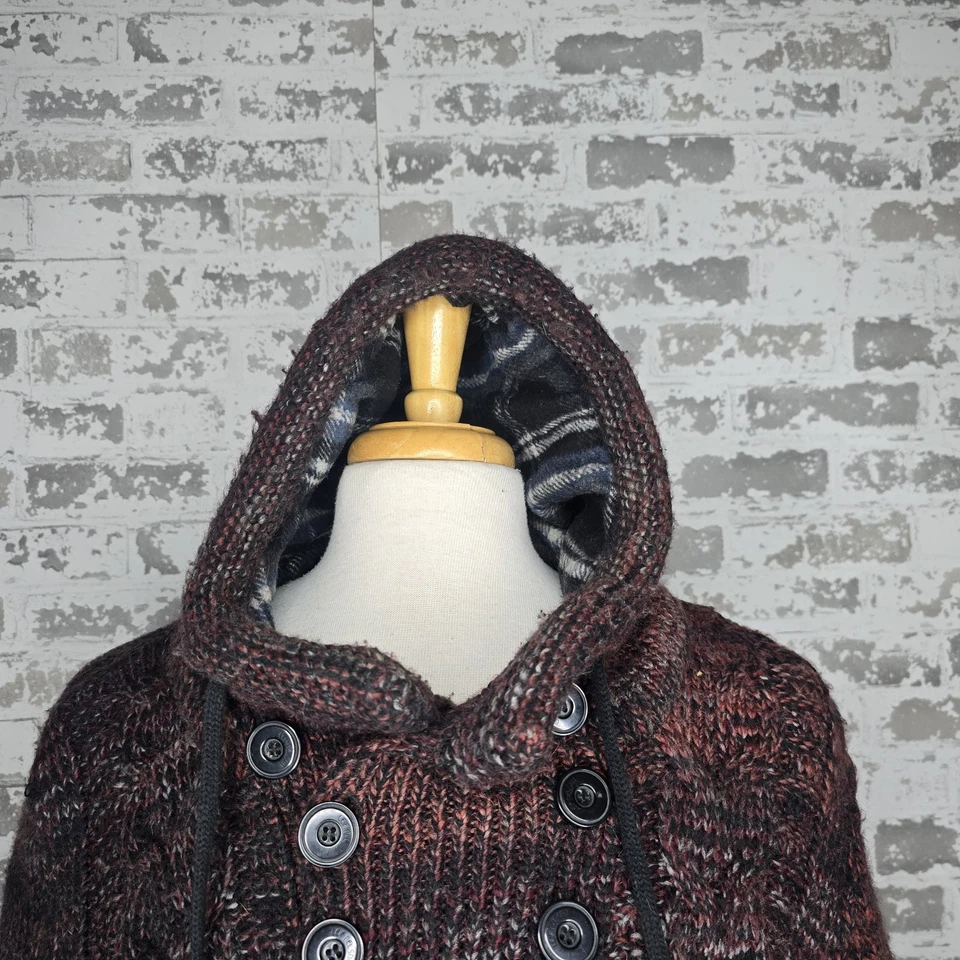 Leif Nelson Sweater Mens Large Chunky Knit With Hood Cable Knit Fisherman Mock - Image 4 of 4