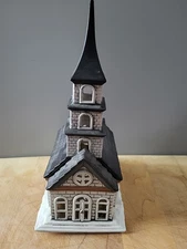 Vintage Light Up Byron Molds Hand Painted  Church Ceramic - American Village 12"