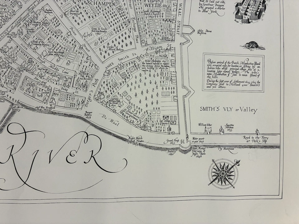 Litografía mapa MANHATTAN 1660 - Manning Exton 1965 'Nieuw Amsterdam' (23x35 pulgadas) Foto 3 de 4