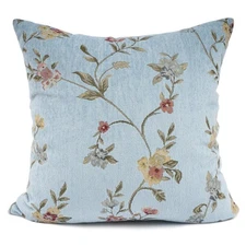 Embroidery Jacquard Teal Floral Leaf Pattern Square Decorative Throw Pillow C...