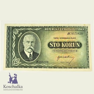 Tschechoslowakei Banknote 100 Korun 1945 Gebraucht (A7)
