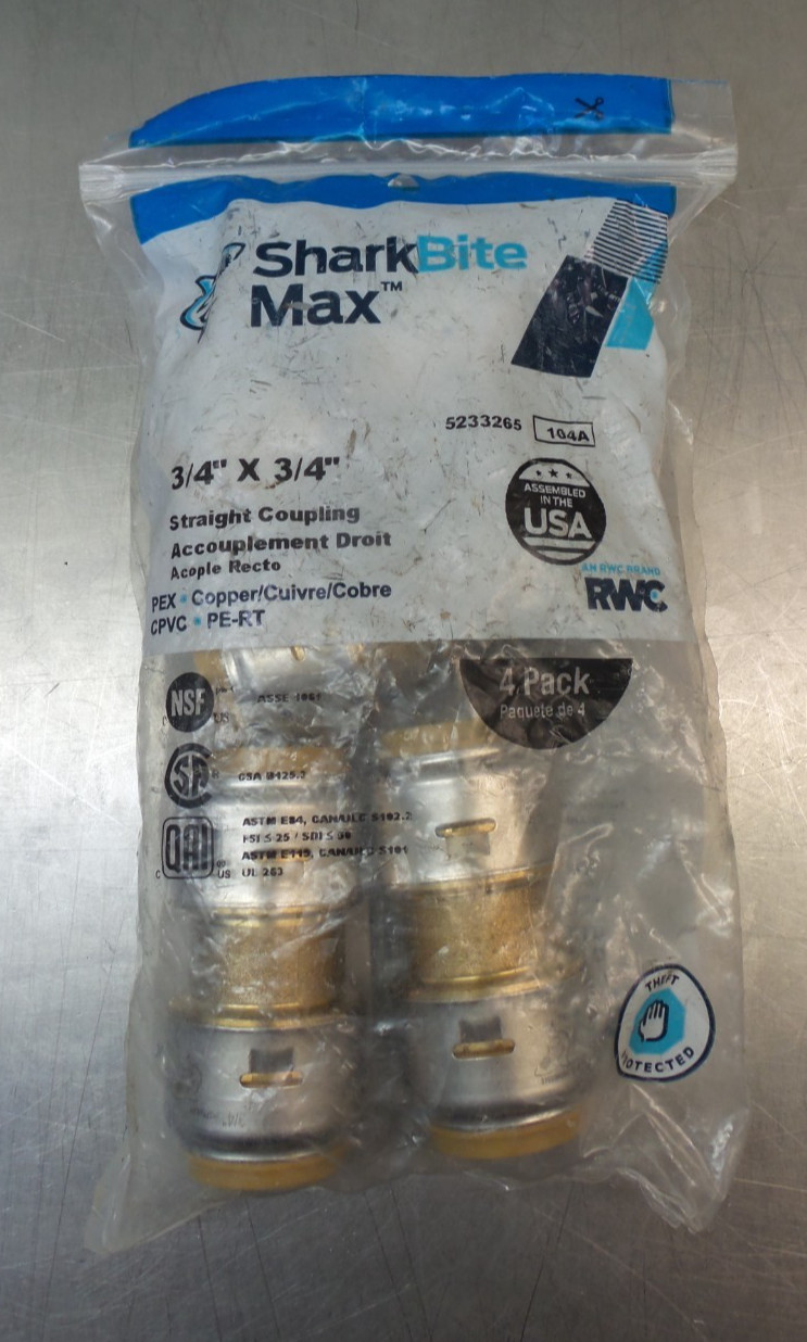 SharkBite Max 3/4" x 3/4" Copper Straight Coupling 4 Pack