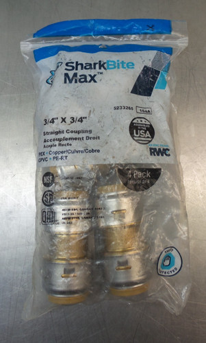SharkBite Max 3/4" x 3/4" Copper Straight Coupling 4 Pack