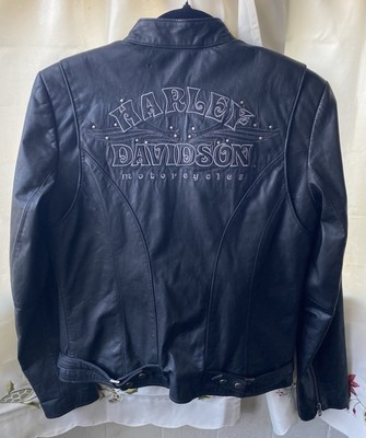 Harley Davidson Motorcycles Women s Small Leather Jacket Black Studded