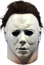 Halloween Horror Mask, Deluxe White Latex Full Head Mask with Black Hair, Costum