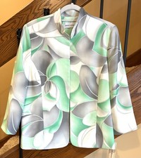Alfred Dunner Blazer Mandarin Collar Green gray White Multi Pockets SZ. 14 NWT