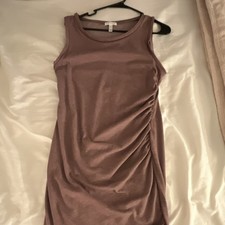 Women's Bodycon Mini Dress Round Neck Sleeveless Ruched Stretch Brown Knit S