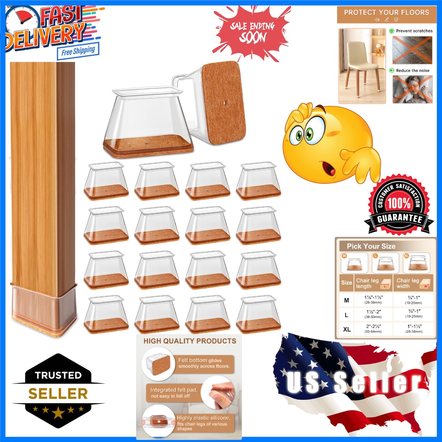 Leg Floor Protectors Rectangle For Hardwood Floors Silicone Caps ...