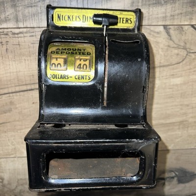 Vintage 1950 s Uncle Sam Black Cash Register Coin Bank MI USA, NO DRAWER