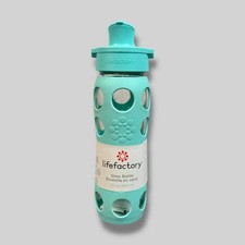Lifefactory 22oz Glass Water Bottle Mint Silicone Sleeve Flip Cap New