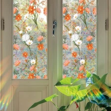 Window Privacy Film, Stained Glass Window Film, 3D Daisy Rainbow Static Cling...