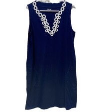 Lands' End women's swim cover up dress size 10-12 medium navy embroidered