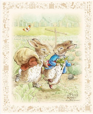 Peter Rabbit and Benjamin Bunny Fabric Panel  35.5 x 43.5