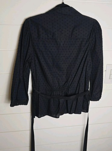Blusa Ann Taylor Loft Negra con Botones Corbata Cintura Lunares Talla 12 Nueva con Etiquetas - Imagen 3 de 9