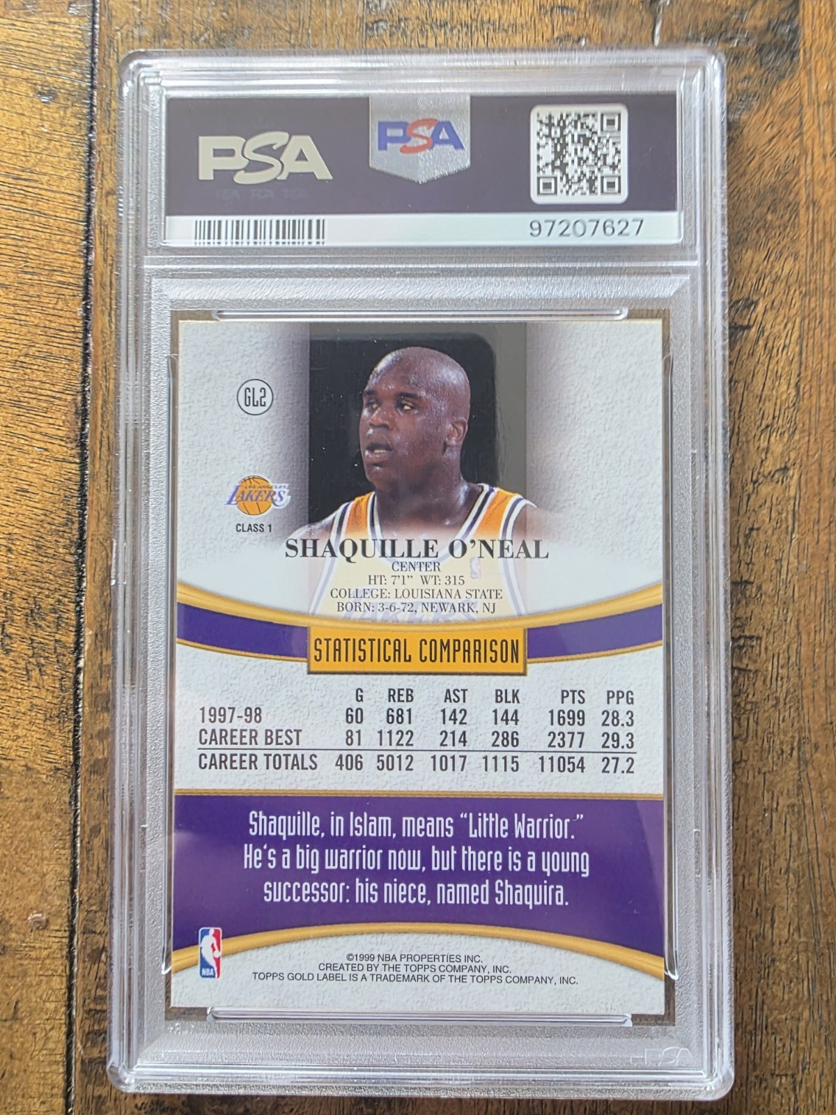 RARE 🔥 1998-99 Topps Gold Label Shaquille O'Neal #GL2 PSA 10 💎 view 2