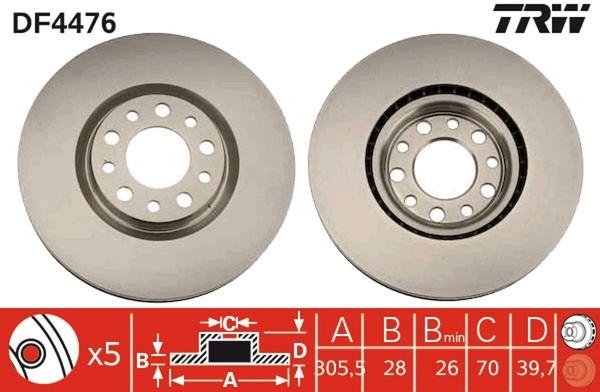 2X TRW Bremsscheibe DF4476 FüR Giulietta Alfa 159 Spider Renegade 500X Jeep BU-image