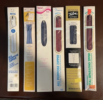 Vintage Zipper Lot Of 6  7''- 20  Original Package Talon Coats Lily
