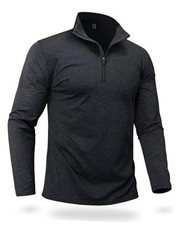 Men's Quarter Zip Pullover Premium Fleece Lined Heather Long Large Black